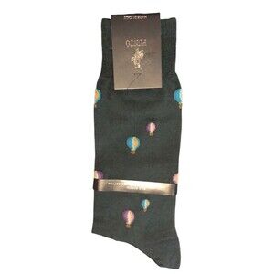 Punto Italian Mens Dress Socks Cotton Dark Green Hot Air Balloon Italy Sz 10-13